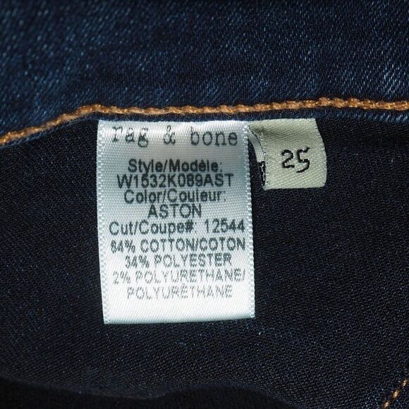 Rag & Bone 10 Inch Skinny Dark Wash Jeans W1532K089AST Women's 25 - Picture 5 of 14